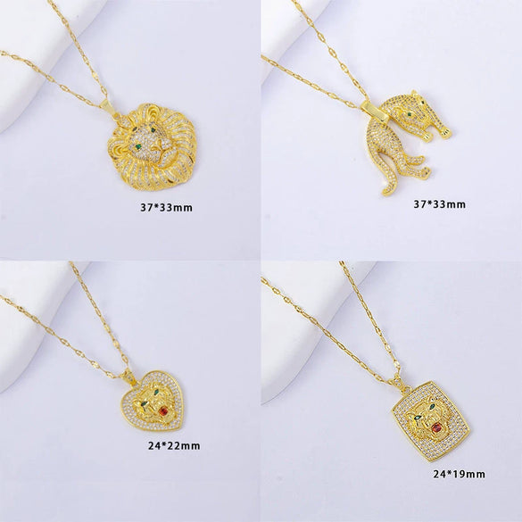 Wholesale Jewelry Copper Animal Zodiac Lion Head Pendant Hip Hop Style Microinlaid Zircon Electroplating