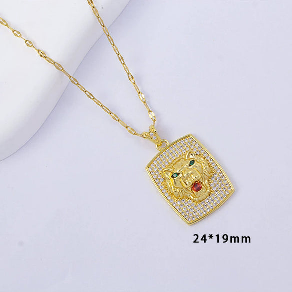 Wholesale Jewelry Copper Animal Zodiac Lion Head Pendant Hip Hop Style Microinlaid Zircon Electroplating