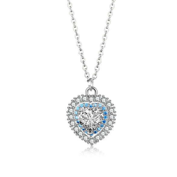 Wholesale Jewelry Copper Artificial Zircon Heart Shaped Ochain Pendant Necklace For Women Set With Precious Stones