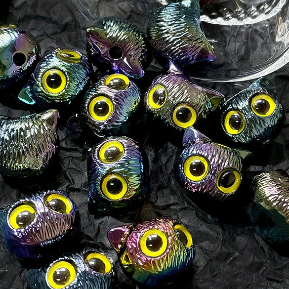 Wholesale Jewelry Copper Beaded Accessories With Line Pattern And Environmental Protection Treatment For Diy Bracelet And Necklace Featuring Cat Head Monster Design