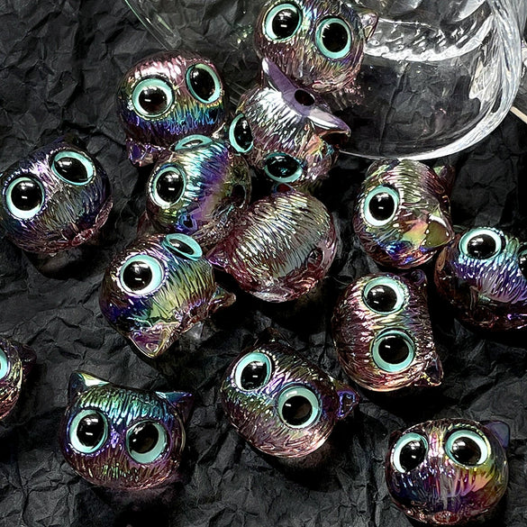 Wholesale Jewelry Copper Beaded Accessories With Line Pattern And Environmental Protection Treatment For Diy Bracelet And Necklace Featuring Cat Head Monster Design