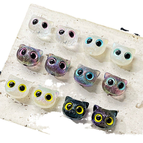 Wholesale Jewelry Copper Beaded Accessories With Line Pattern And Environmental Protection Treatment For Diy Bracelet And Necklace Featuring Cat Head Monster Design