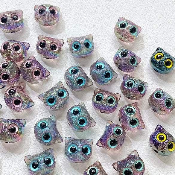 Wholesale Jewelry Copper Beaded Accessories With Line Pattern And Environmental Protection Treatment For Diy Bracelet And Necklace Featuring Cat Head Monster Design