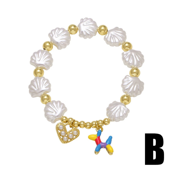 Wholesale Jewelry Copper Beaded Shell Heart Starfish Pendant Gold Plated Bracelet With Star Pattern
