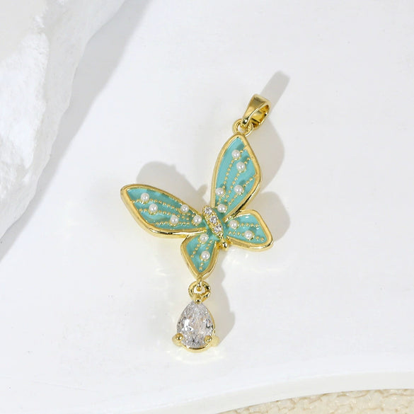 Wholesale Jewelry Copper Butterfly Pendant Necklace And Earring With Microinlay Cartoon And Animal Style