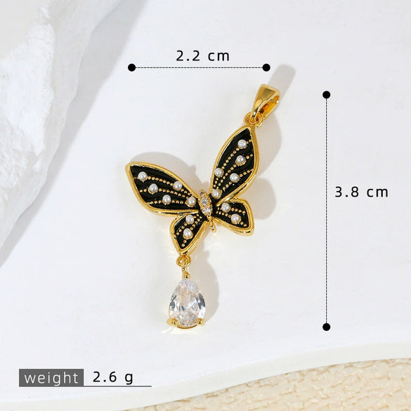 Wholesale Jewelry Copper Butterfly Pendant Necklace And Earring With Microinlay Cartoon And Animal Style