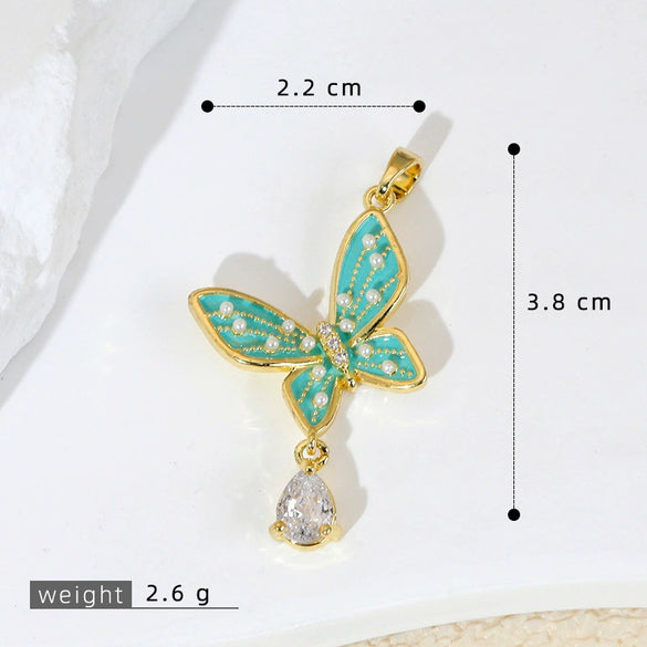 Wholesale Jewelry Copper Butterfly Pendant Necklace And Earring With Microinlay Cartoon And Animal Style