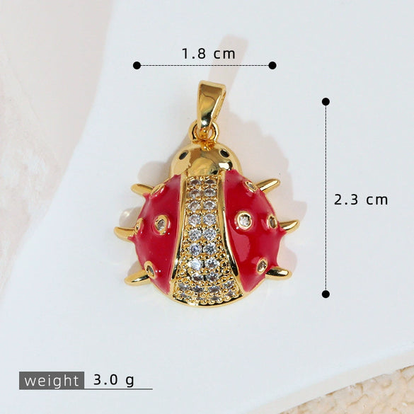 Wholesale Jewelry Copper Cartoon Animal Insect Zirconia Mini Ladybird Pendant