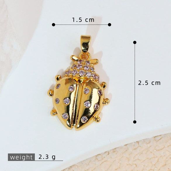Wholesale Jewelry Copper Cartoon Animal Insect Zirconia Mini Ladybird Pendant