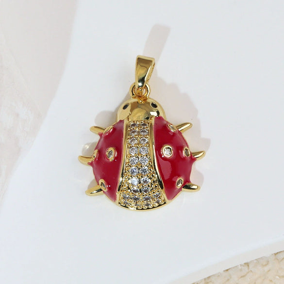 Wholesale Jewelry Copper Cartoon Animal Insect Zirconia Mini Ladybird Pendant