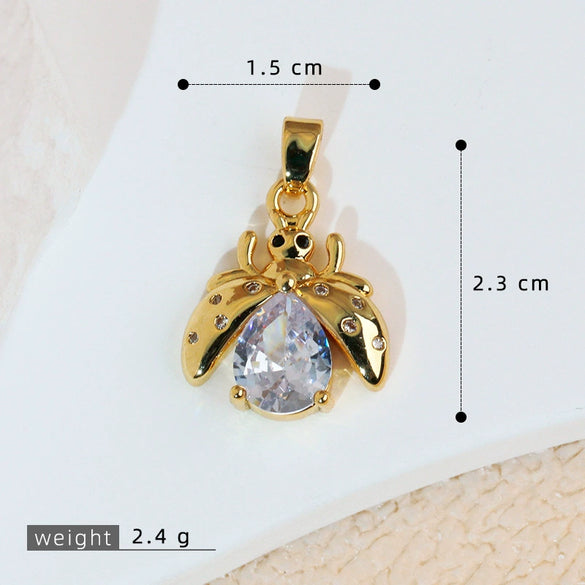 Wholesale Jewelry Copper Cartoon Animal Insect Zirconia Mini Ladybird Pendant