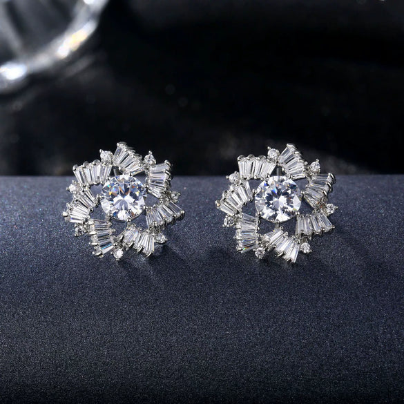 Wholesale Jewelry Copper Cartoon Geometric Hollow Irregular Zircon Women Earrings Snowflake Design