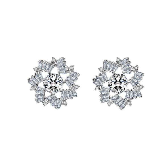 Wholesale Jewelry Copper Cartoon Geometric Hollow Irregular Zircon Women Earrings Snowflake Design