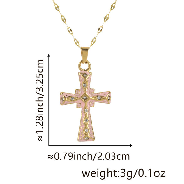 Wholesale Jewelry Copper Cross Pendant Lip Chain Geometric Allmatch Dripping Oil Style
