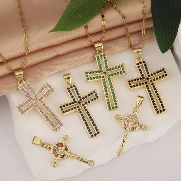 Wholesale Jewelry Copper Cross Pendant Lip Chain Geometric Allmatch Dripping Oil Style