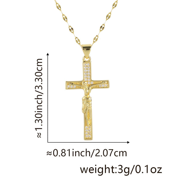 Wholesale Jewelry Copper Cross Pendant Lip Chain Geometric Allmatch Dripping Oil Style
