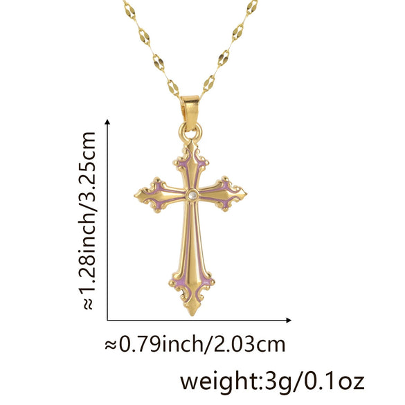 Wholesale Jewelry Copper Cross Pendant Lip Chain Geometric Allmatch Dripping Oil Style