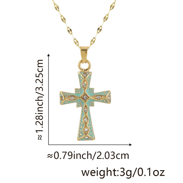 Wholesale Jewelry Copper Cross Pendant Lip Chain Geometric Allmatch Dripping Oil Style