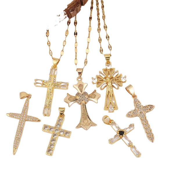 Wholesale Jewelry Copper Cross Pendant Lip Chain Geometric Allmatch Dripping Oil Style