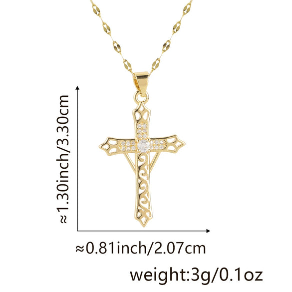 Wholesale Jewelry Copper Cross Pendant Lip Chain Geometric Allmatch Dripping Oil Style