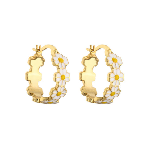 Wholesale Jewelry Copper Daisy Dripping Oil Style Ladies Earrings And Hand Accessories Set
