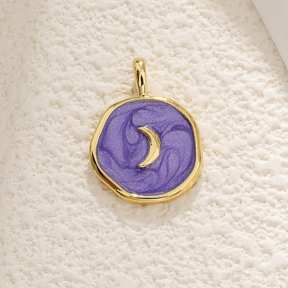 Wholesale Jewelry Copper Dripping Oil Irregular Purple Star Moon Cross Pendant Necklace