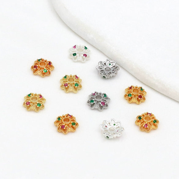 Wholesale Jewelry Copper Electroplated Cut Out Flower Holder Microencrusted Zircon Bracelet Flower Cap Accessories