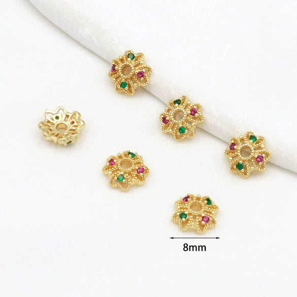 Wholesale Jewelry Copper Electroplated Cut Out Flower Holder Microencrusted Zircon Bracelet Flower Cap Accessories