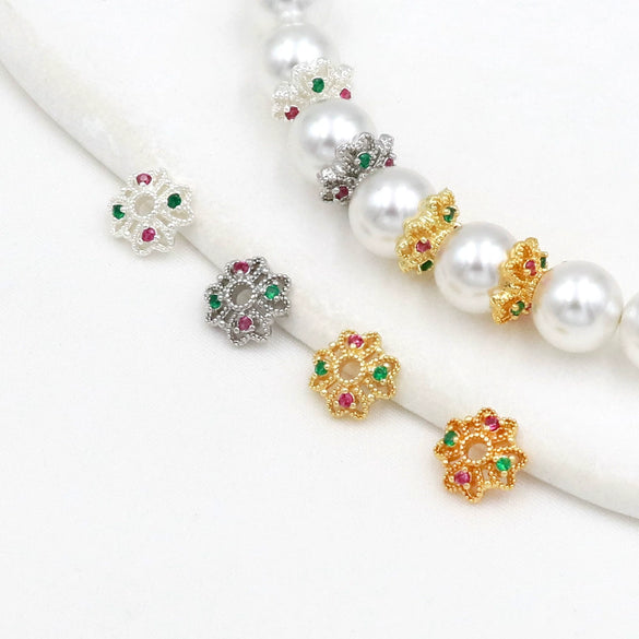 Wholesale Jewelry Copper Electroplated Cut Out Flower Holder Microencrusted Zircon Bracelet Flower Cap Accessories
