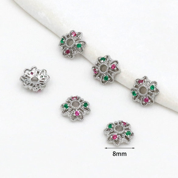 Wholesale Jewelry Copper Electroplated Cut Out Flower Holder Microencrusted Zircon Bracelet Flower Cap Accessories