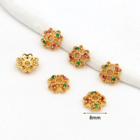 Wholesale Jewelry Copper Electroplated Cut Out Flower Holder Microencrusted Zircon Bracelet Flower Cap Accessories