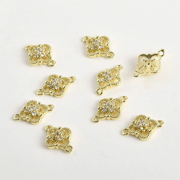 Wholesale Jewelry Copper Electroplated Four Leaf Flower Zircon Inlaid Pendant Bracelet Necklace Accessories