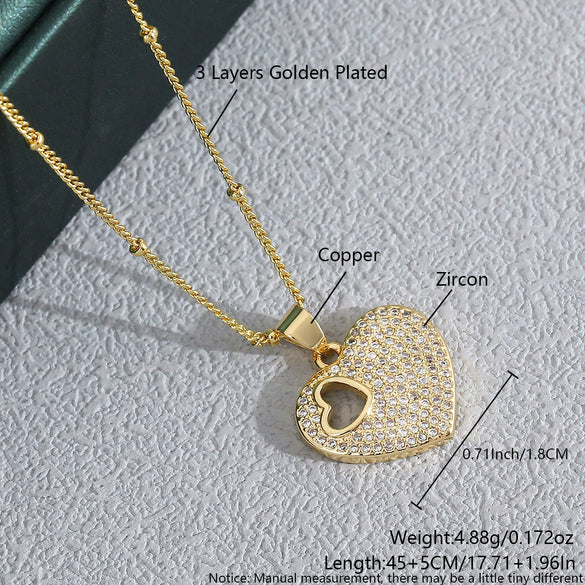 Wholesale Jewelry Copper Electroplated Heartshaped Love Lock Pendant Ochain Necklace For Women