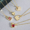 Wholesale Jewelry Copper Electroplated Heartshaped Love Lock Pendant Ochain Necklace For Women