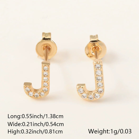 Wholesale Jewelry Copper Electroplated Inlaid Zircon English Letter Earrings