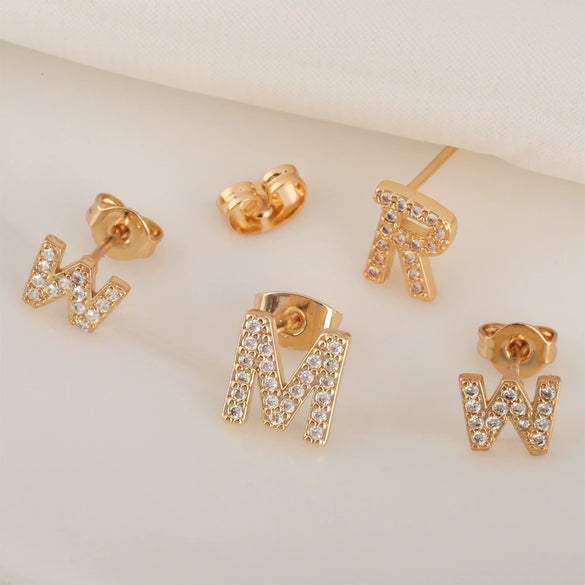 Wholesale Jewelry Copper Electroplated Inlaid Zircon English Letter Earrings