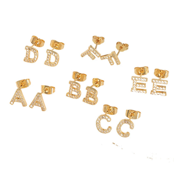 Wholesale Jewelry Copper Electroplated Inlaid Zircon English Letter Earrings