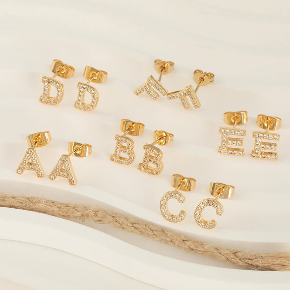 Wholesale Jewelry Copper Electroplated Inlaid Zircon English Letter Earrings