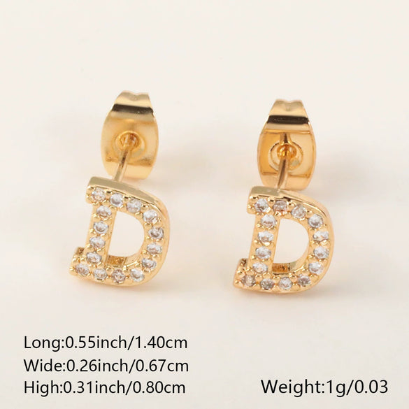 Wholesale Jewelry Copper Electroplated Inlaid Zircon English Letter Earrings