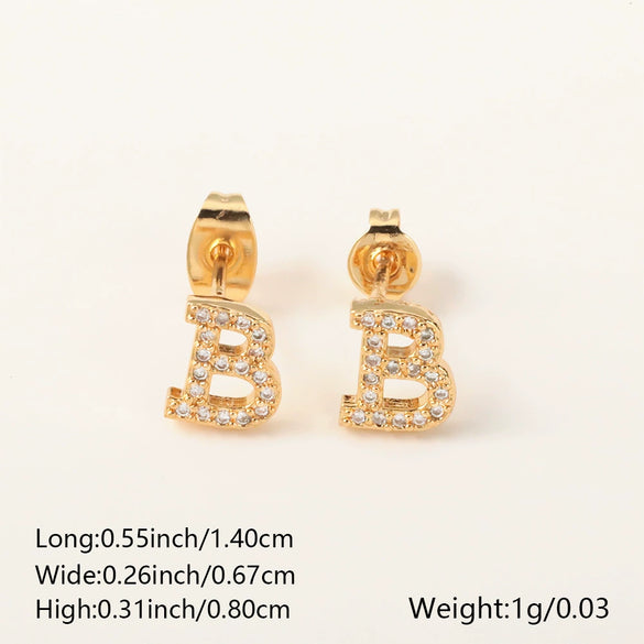 Wholesale Jewelry Copper Electroplated Inlaid Zircon English Letter Earrings