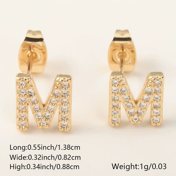 Wholesale Jewelry Copper Electroplated Inlaid Zircon English Letter Earrings