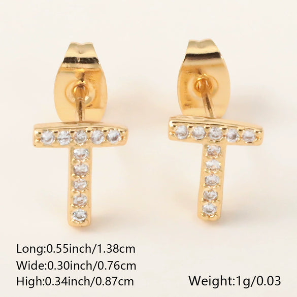 Wholesale Jewelry Copper Electroplated Inlaid Zircon English Letter Earrings
