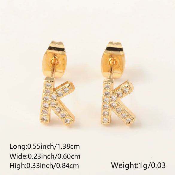 Wholesale Jewelry Copper Electroplated Inlaid Zircon English Letter Earrings