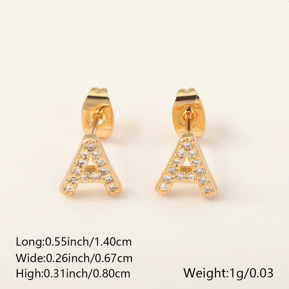 Wholesale Jewelry Copper Electroplated Inlaid Zircon English Letter Earrings