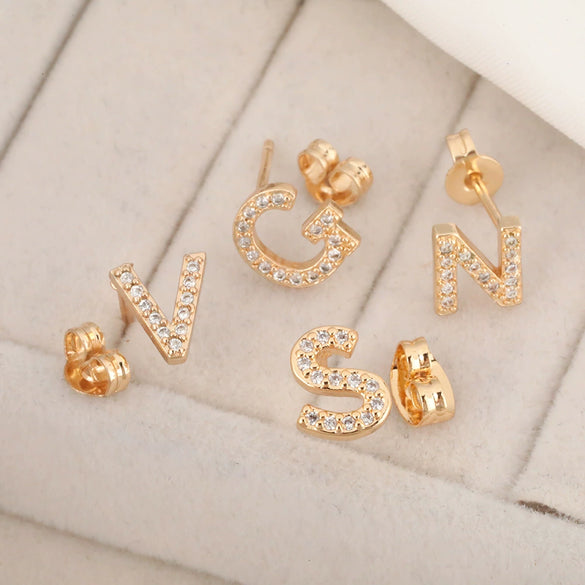 Wholesale Jewelry Copper Electroplated Inlaid Zircon English Letter Earrings