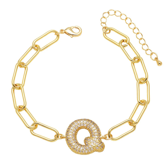 Wholesale Jewelry Copper Electroplated 18K Gold Zircon Letters Love Bracelet