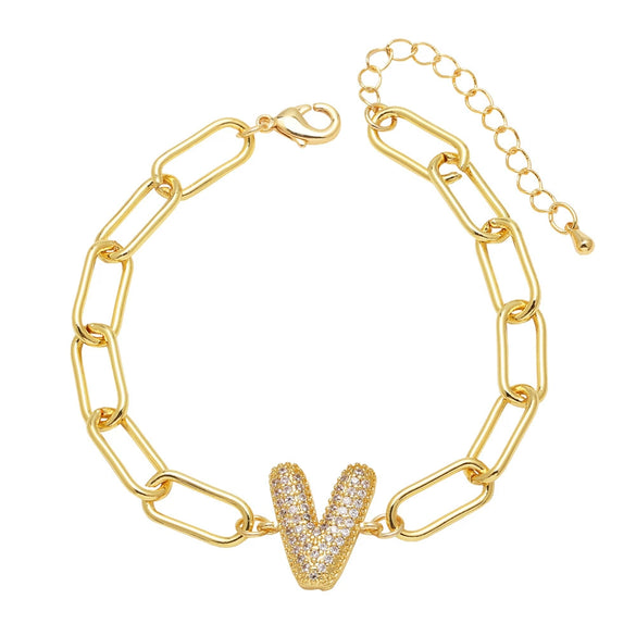 Wholesale Jewelry Copper Electroplated 18K Gold Zircon Letters Love Bracelet