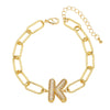 Wholesale Jewelry Copper Electroplated 18K Gold Zircon Letters Love Bracelet