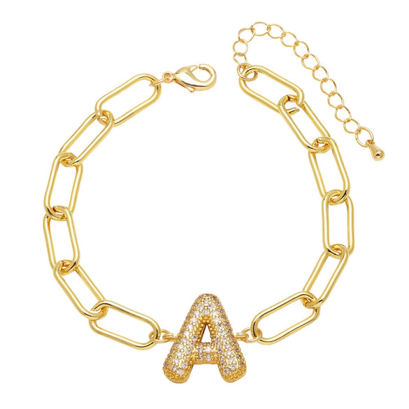 Wholesale Jewelry Copper Electroplated 18K Gold Zircon Letters Love Bracelet
