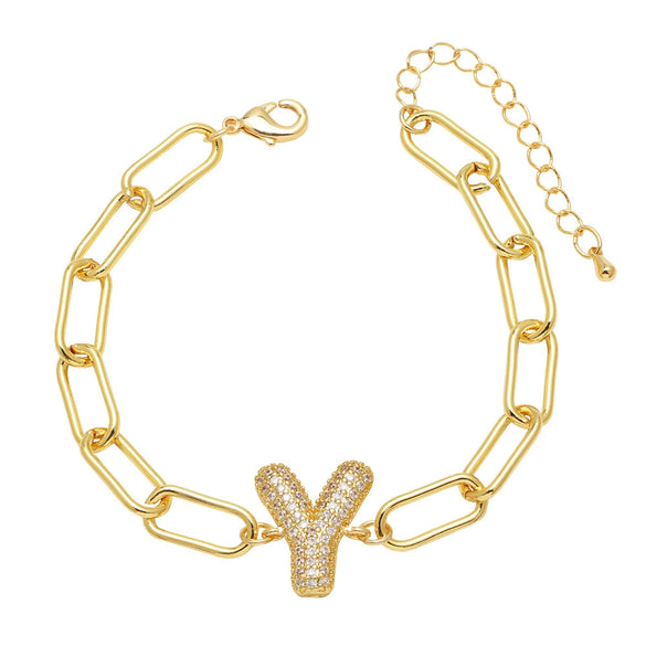 Wholesale Jewelry Copper Electroplated 18K Gold Zircon Letters Love Bracelet